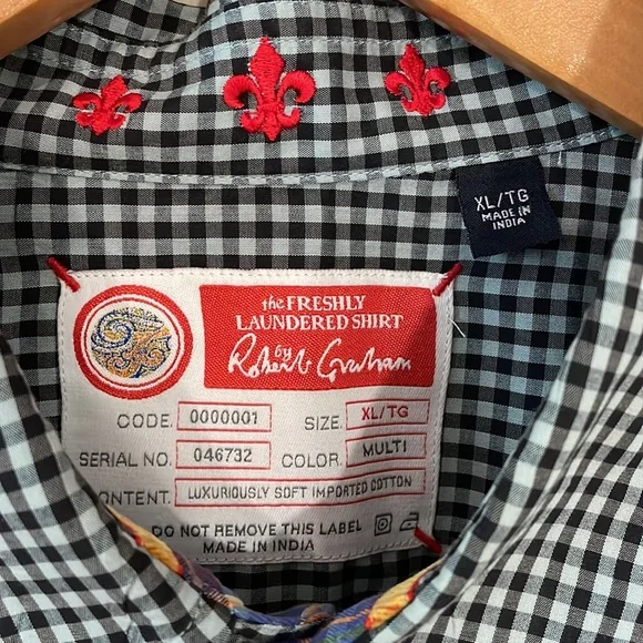 ROBERT GRAHAM Button Down Shirt Black & Gray Check Size XL EUC - Picture 6 of 8